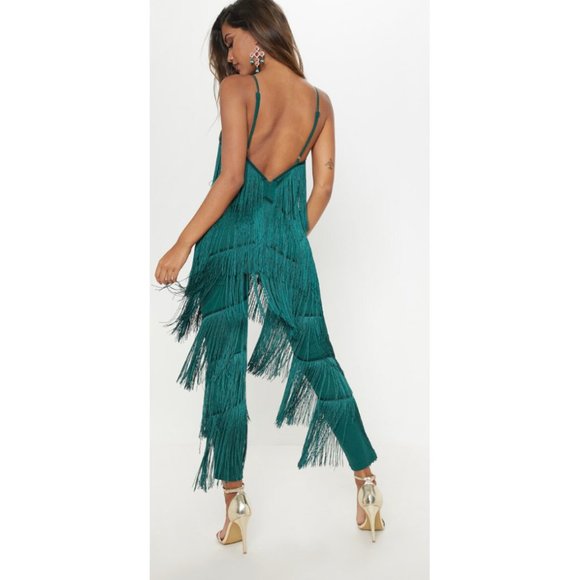 ❌ SOLD / Green Tassel Plunge Jumpsuit - Picture 3 of 9
